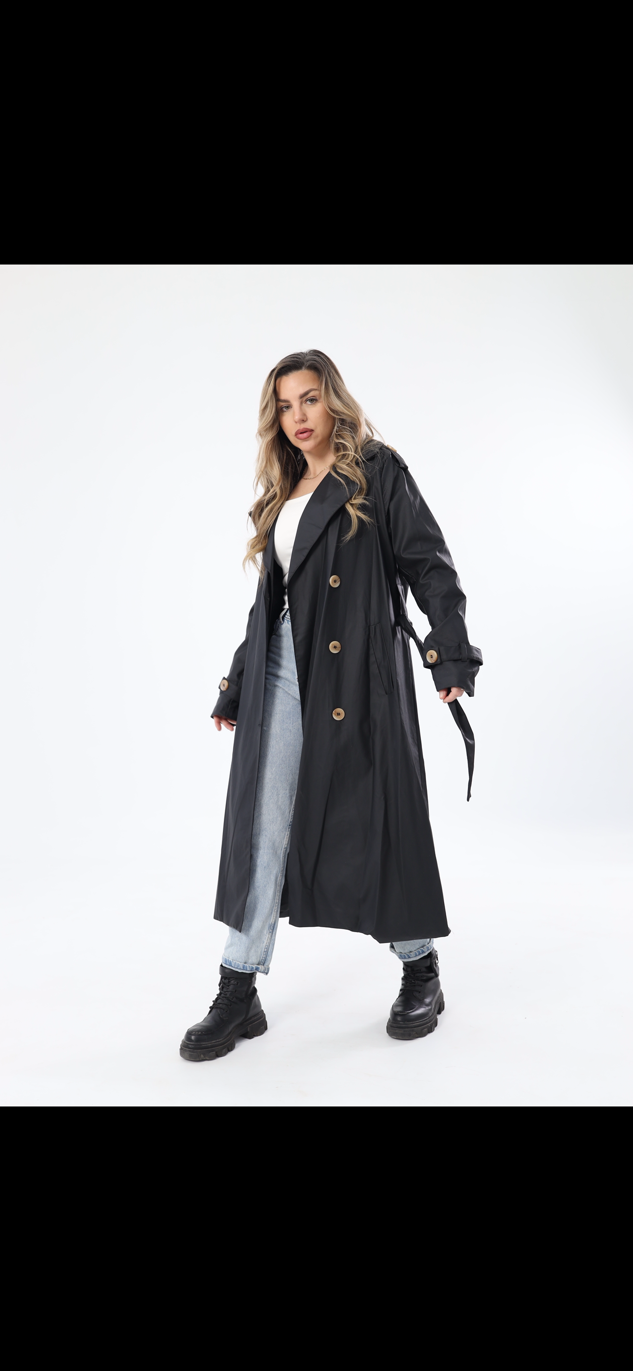 Black leather trench coat