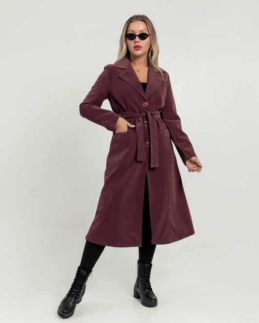 Queiora’s Elegant Burgundy Soft Coat