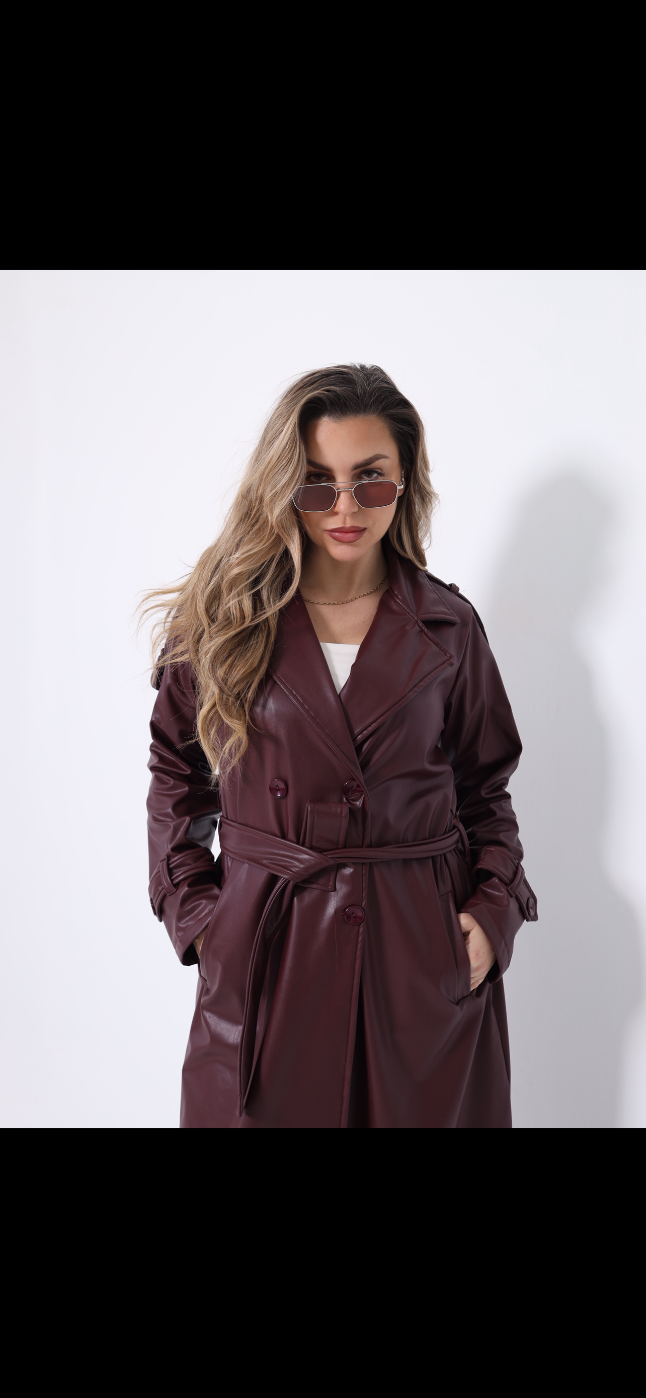burgundy leather trench coat