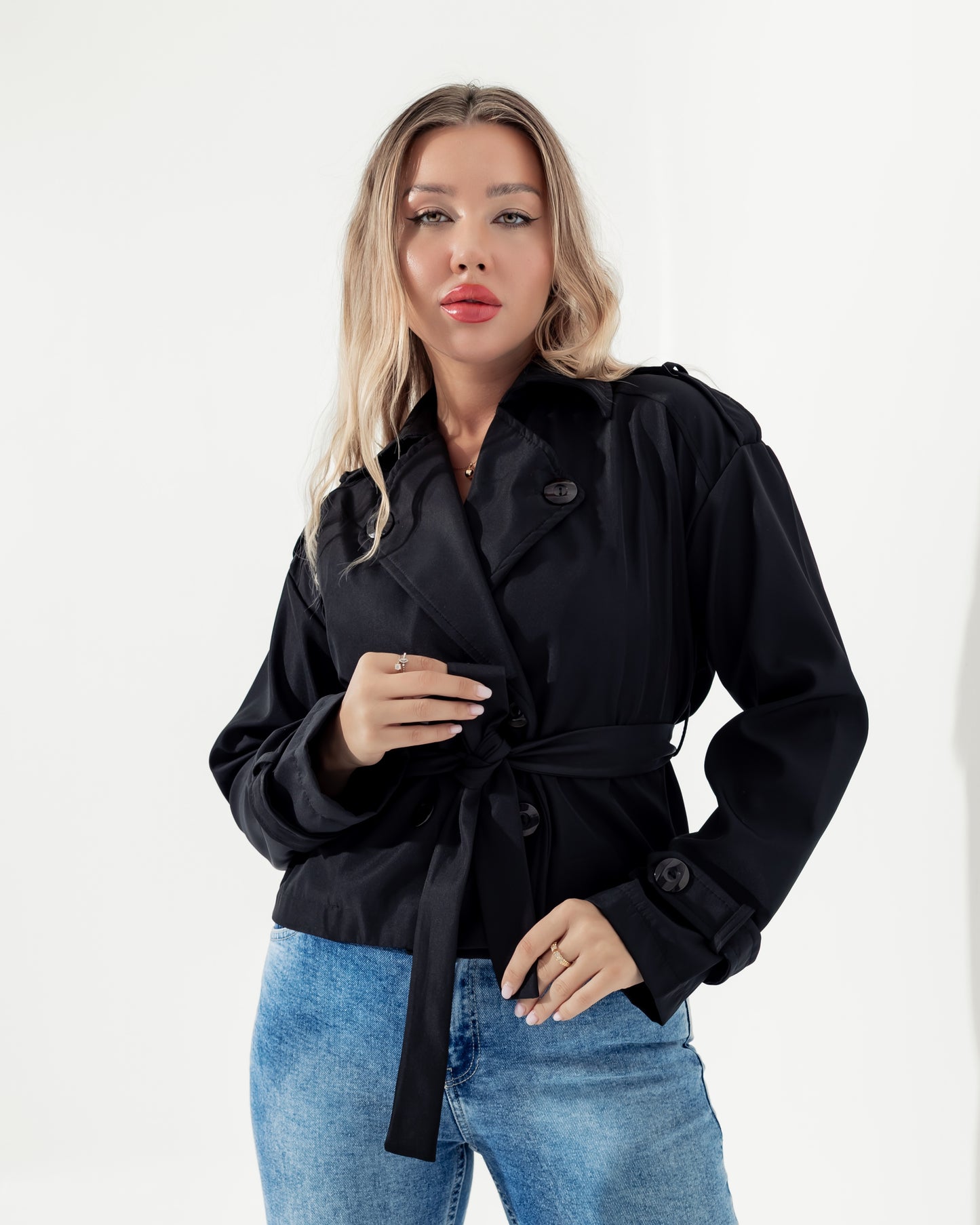 Queiora's Black Short Trench Jacket