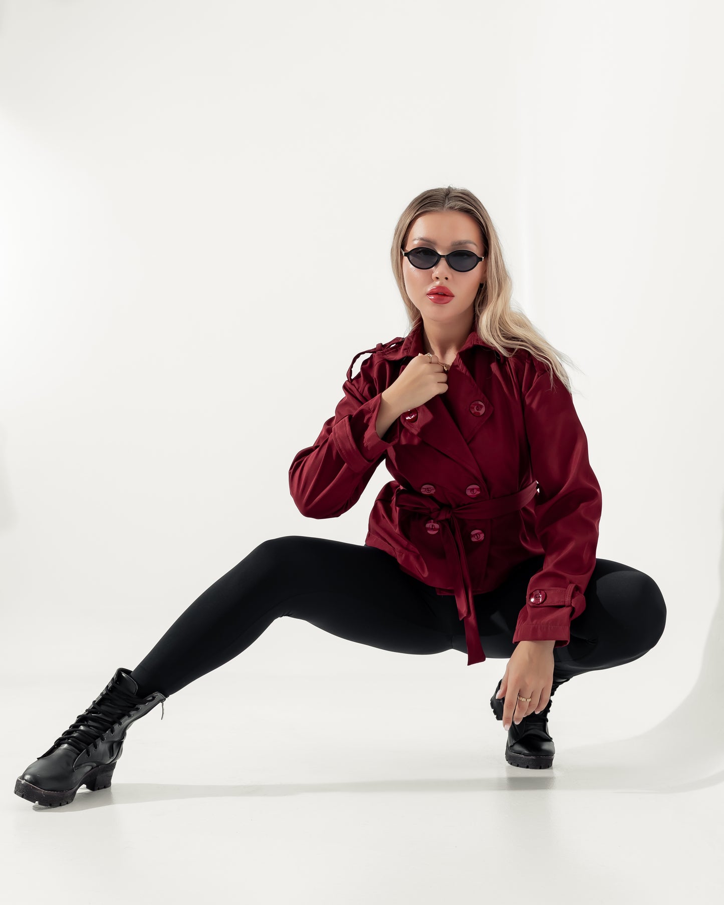 Queiora's Burgundy Short Trench Jacket