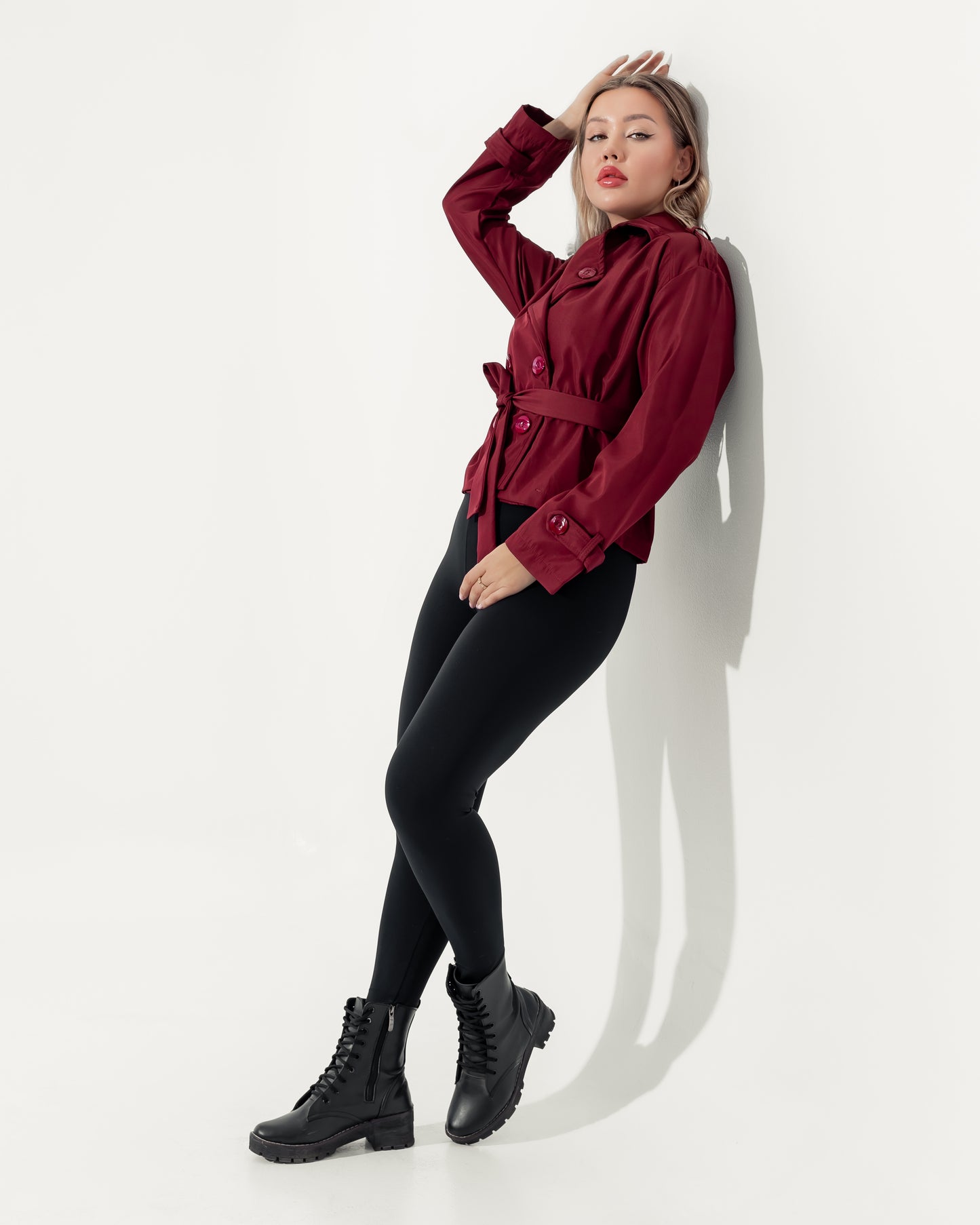 Queiora's Burgundy Short Trench Jacket