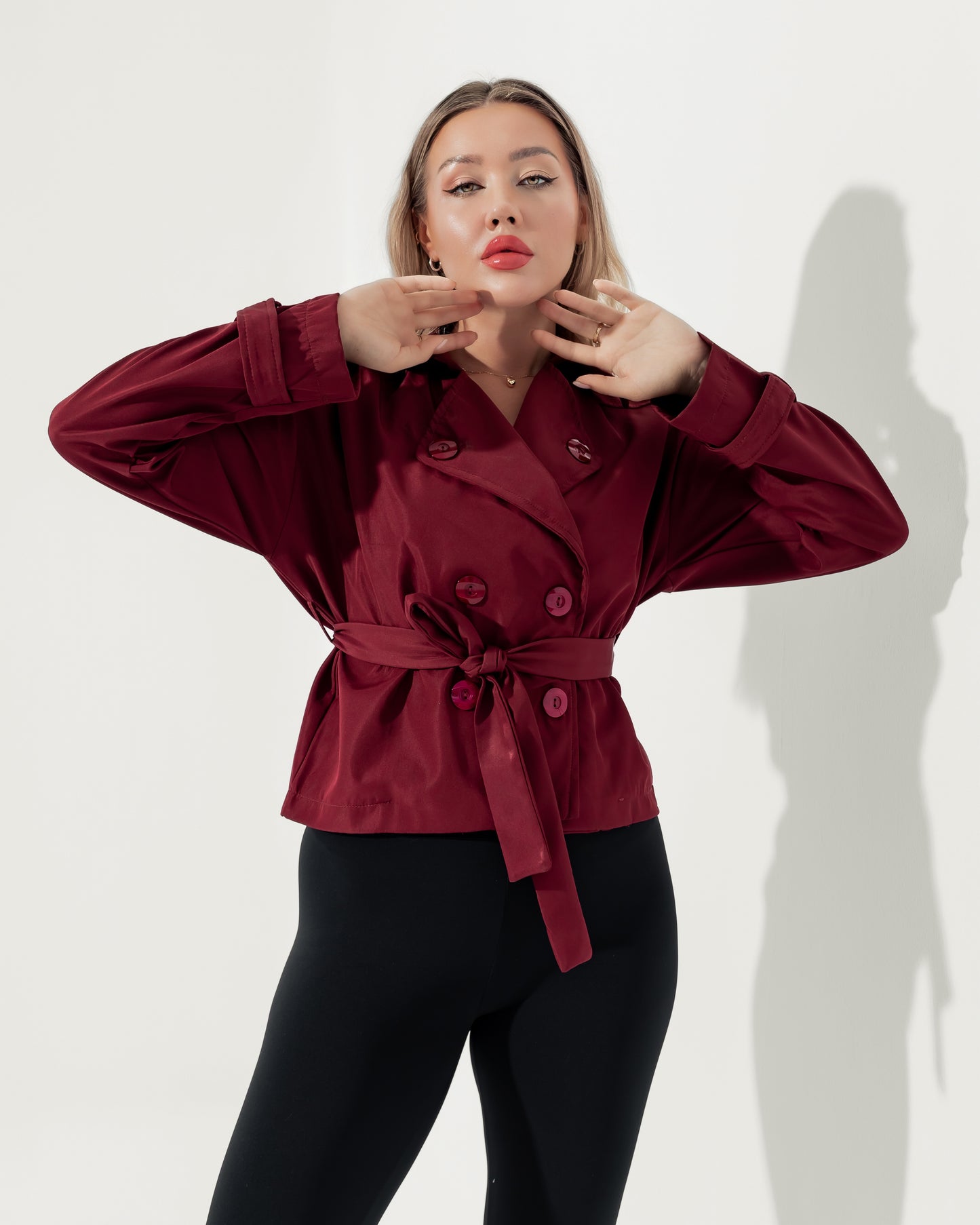 Queiora's Burgundy Short Trench Jacket