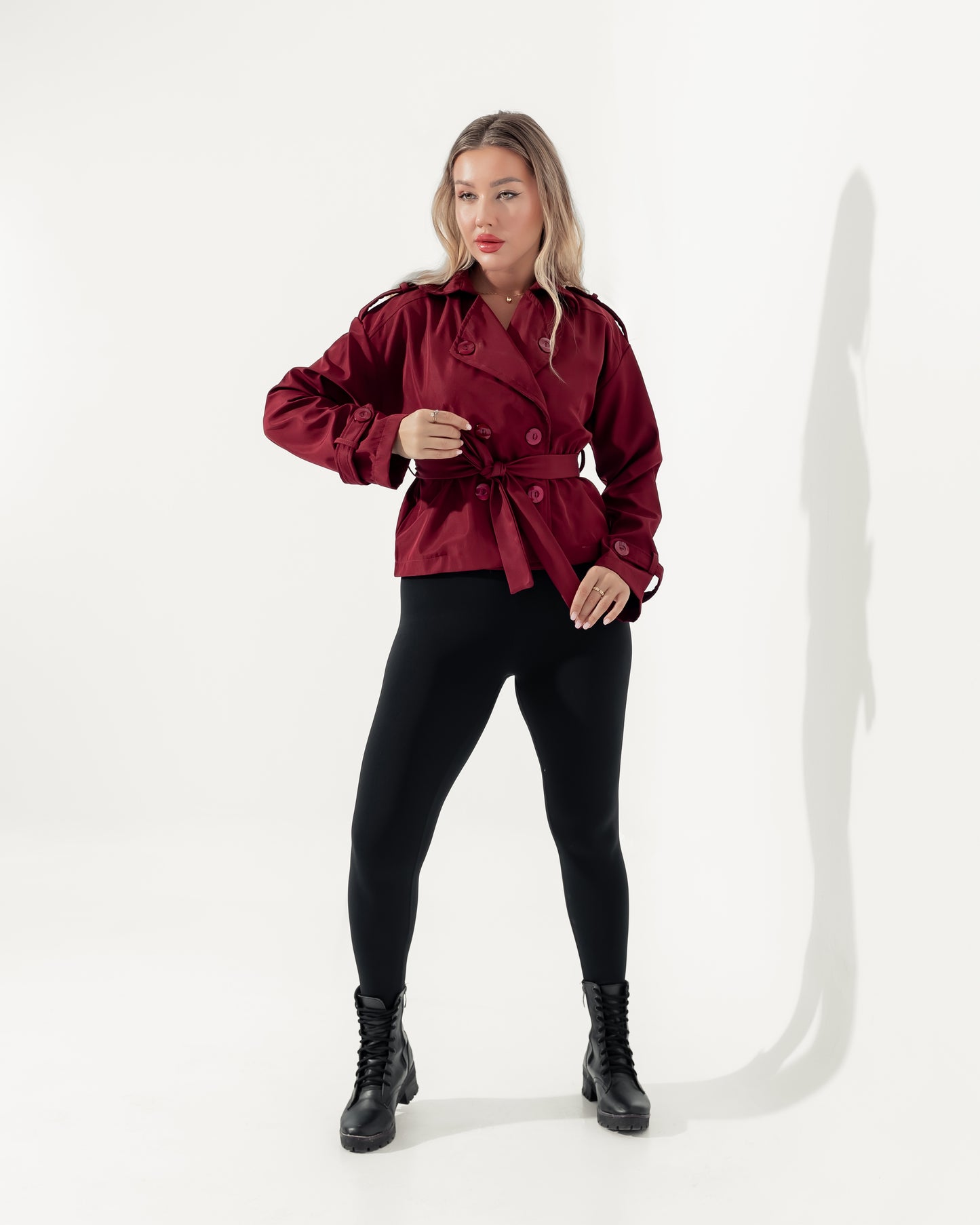 Queiora's Burgundy Short Trench Jacket
