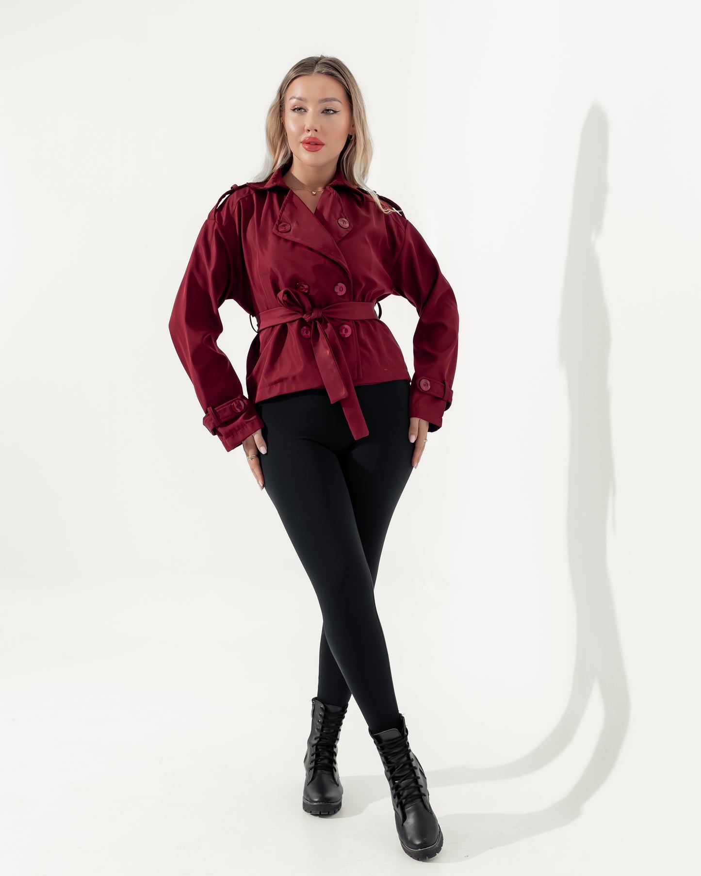 Queiora's Burgundy Short Trench Jacket