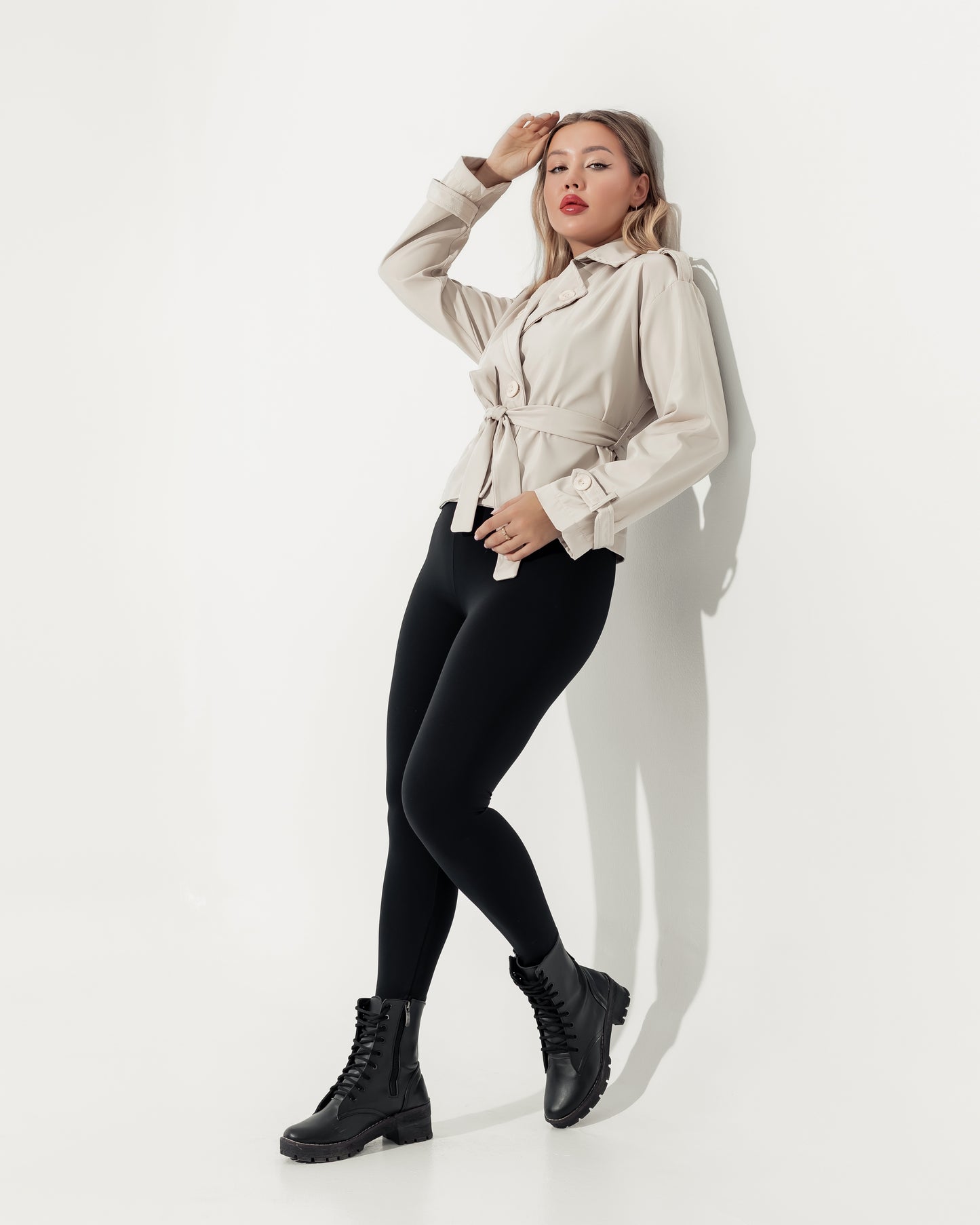 Queiora's Light Beige Short Trench Jacket