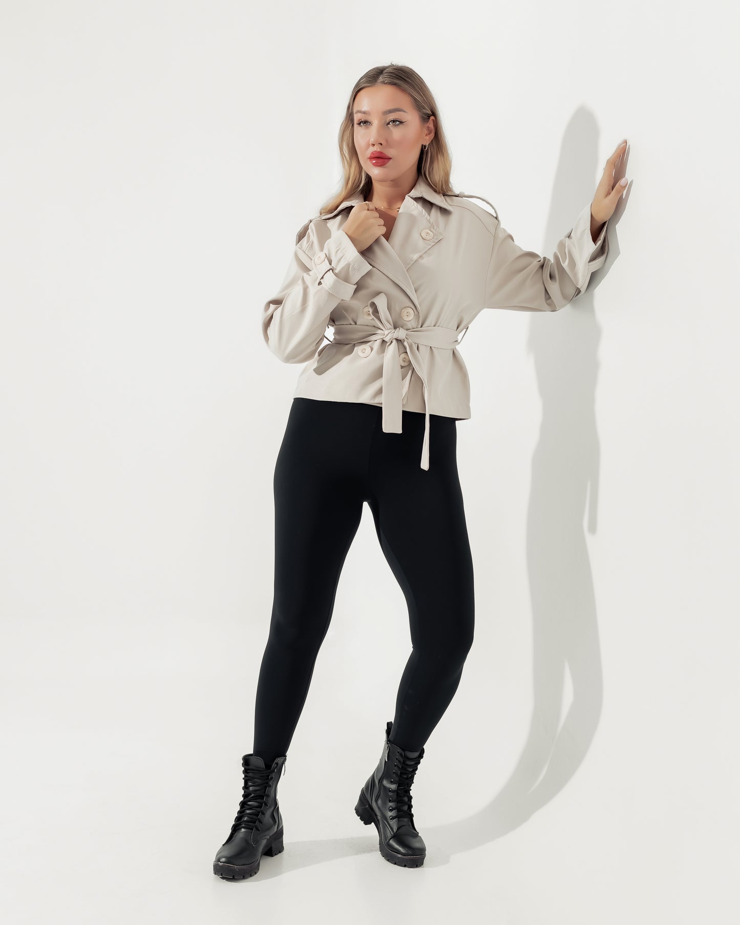 Queiora's Light Beige Short Trench Jacket