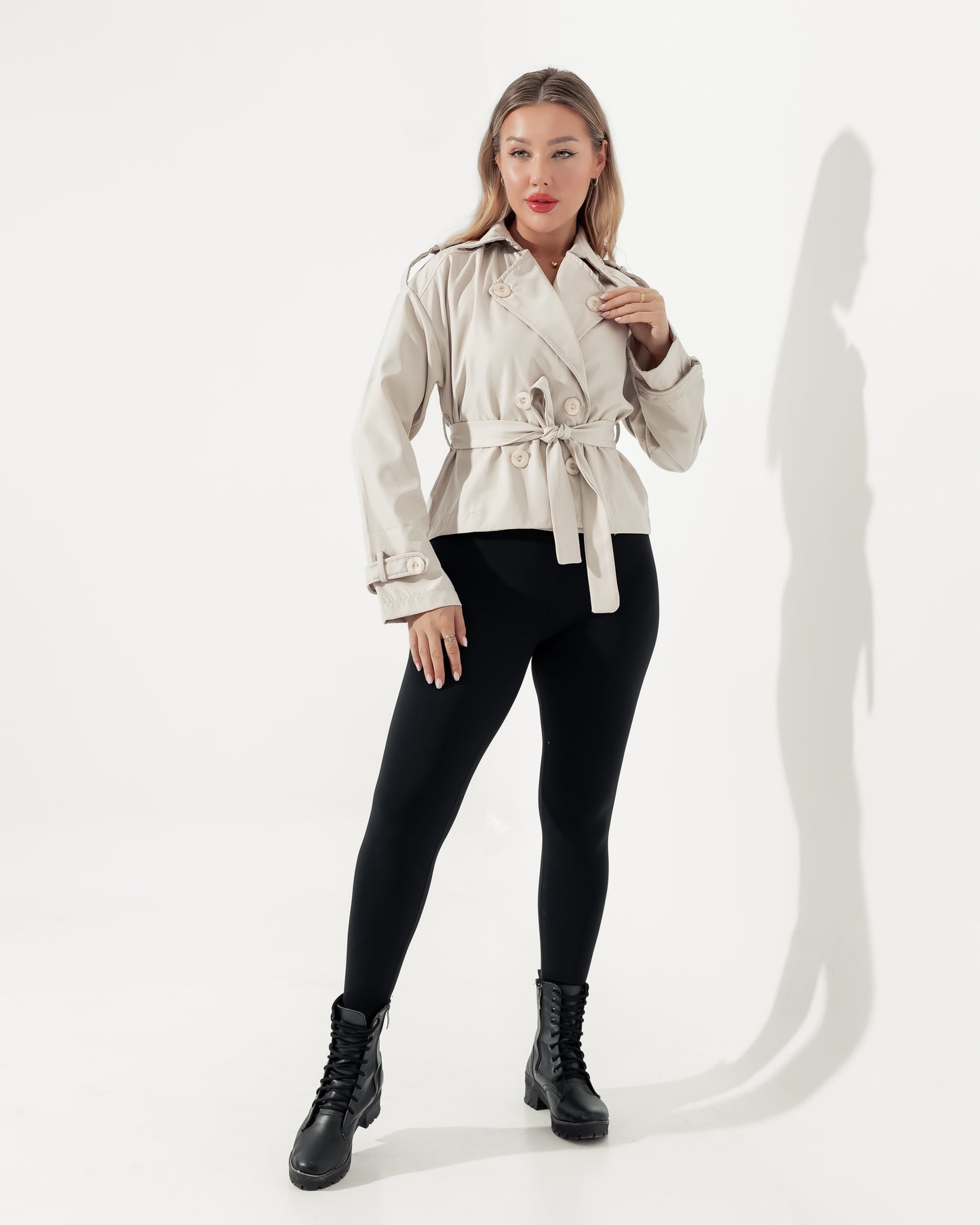 Queiora's Light Beige Short Trench Jacket